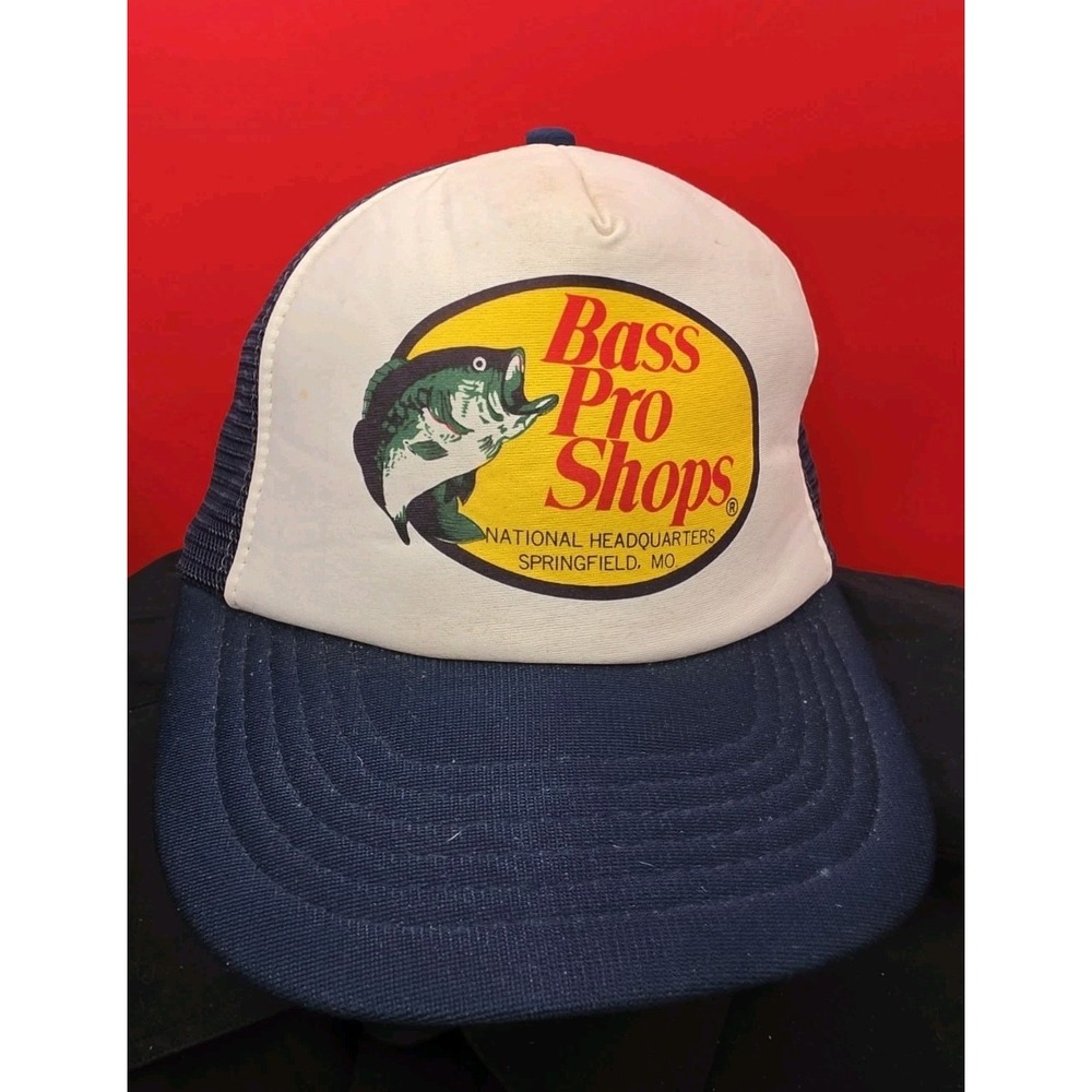 VTG 80s Bass Pro Shops Trucker Hat Poly Foam Laminated Taiwan ROC Snapback Cap